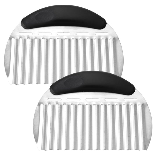 Wanmu 2 Pcs Large Crinkle Cutter, Stainless Steel Wavy Chopper, French Fry Cutter Slicer, Kitchen Cutting Chopping Tools with Handle for Potatoes Waffle Chips Carrot Fruits Vegetable Onions- Black