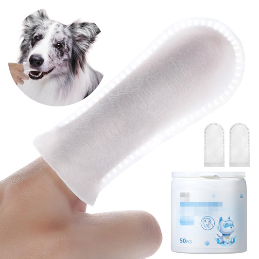 Wanmu 50 Pcs No-Rinse Dog Dental Care Wipes, PET Teeth Cleaning Cat & Dog Wipes Finger Dental Wipes to Remove Plaque & Tartar Finger Toothbrush Disposable Toothbrushing Wipe