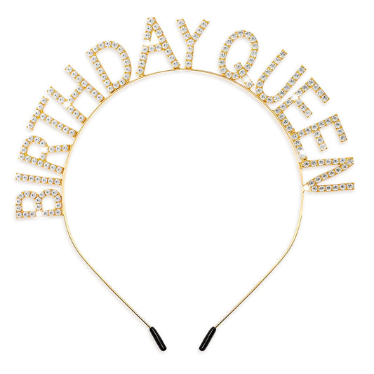 Rose Gold Birthday Queen Tiara Headband for Women & Girls - Happy Birthday Party Accessories with Glitter Rhinestone