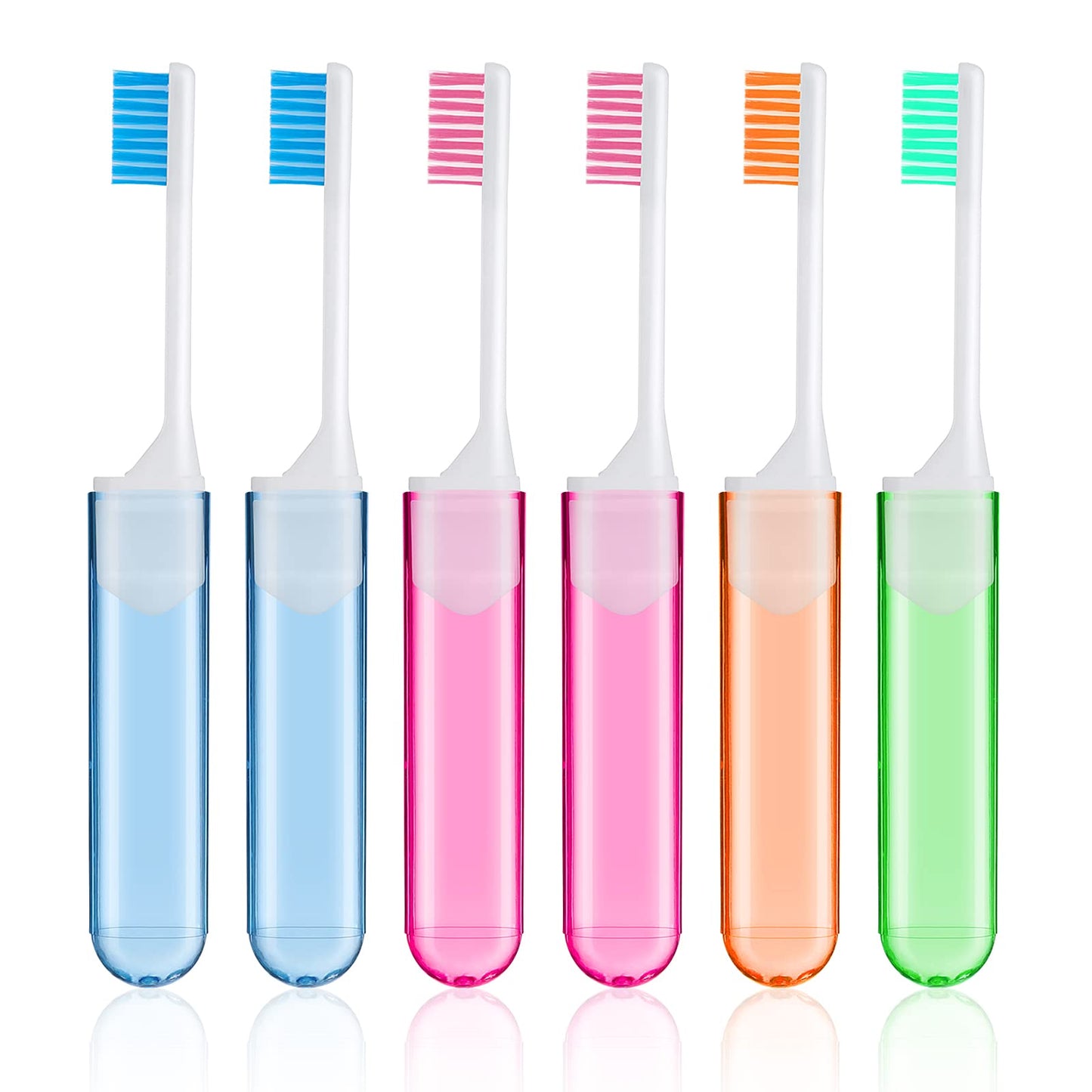 Sibba 6 Pieces Soft Bristles Toothbrush Travel Kit Case Holder Covers Caps Mini Size Portable Small Folding Tooth Brush with Foldable Protector Set Fragile Gums Dental Care for Adult Kid