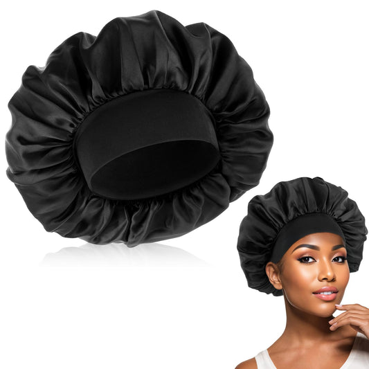 Wanmu Bonnet for Men, Silk Bonnet for Sleeping, Double Layer Satin Bonnets, Soft Elastic Band Silk Sleep Cap, Bonnets for Black Women, Wide Soft Band Bonnet for Curly Hair