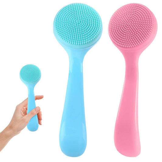 COMNICO 2 Pack Facial Cleansing Brush Silicone Soft Manual Face Massager Brush Skin Scrubbers Scrub Pads Deep Cleanser for Exfoliating Makeup Residues (Blue and Pink)