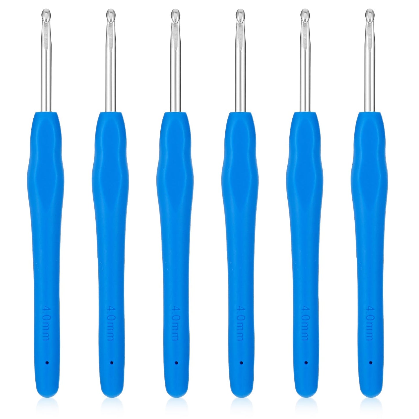 Wanmu 6Pcs Crochet Hooks, 4 mm Ergonomic Soft Handle Aluminum Crochet Hook, Extra Long Knitting Needles for Beginners and Experienced Crochet Hobbyists
