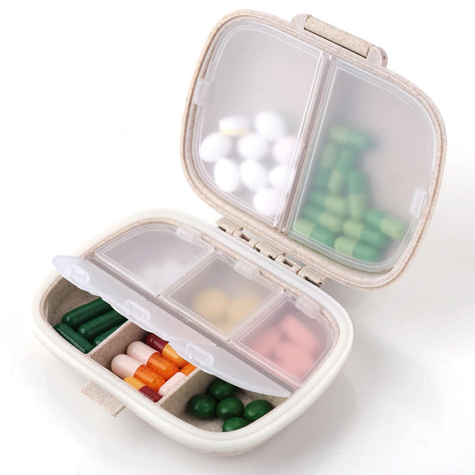 Sibba 1 PC Personal Pill Dispenser Organizer Medicine Box Mini Compartments Container Cute Portable Case Holder Reminders for Purse Daily Office Travel Pack(for 8 grids)