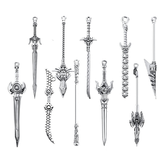 10 Pcs Antique Swords Bookmark Metal Vintage Knife Charms Silver Keychain Sword Pendants Mini Ancient Knife Accessory Gift for Book Lovers DIY Necklace Bracelet Crafting(10)