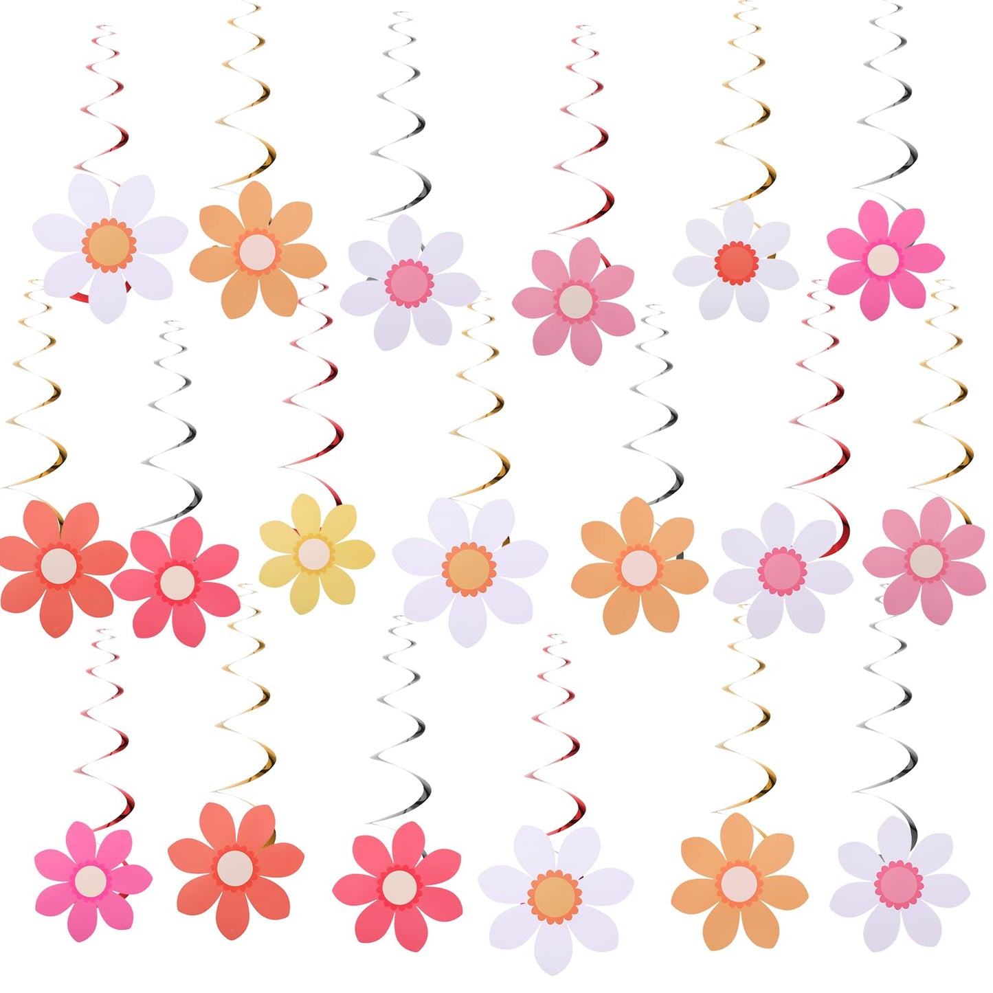 36pcs Daisy Flower Hanging Swirls Ceiling Hanging Flower Decor Party Supplies Wall Floral Decorations Supplies for Birthday Baby Shower Boho Hippie Groovy Retro Themed Party