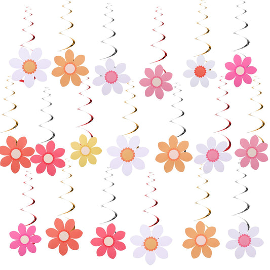 36pcs Daisy Flower Hanging Swirls Ceiling Hanging Flower Decor Party Supplies Wall Floral Decorations Supplies for Birthday Baby Shower Boho Hippie Groovy Retro Themed Party