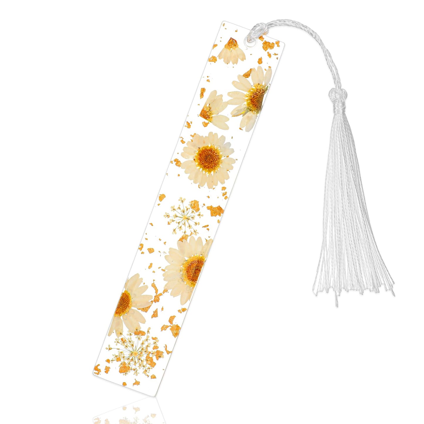 Pressed Flowers Bookmark, Resin Personalised Bookmark, Page Marker with Tassels, Natural Dried Flower Bookmarks, Gifts for Readers, Teachers, Students, Festival, Carnival (Pink)
