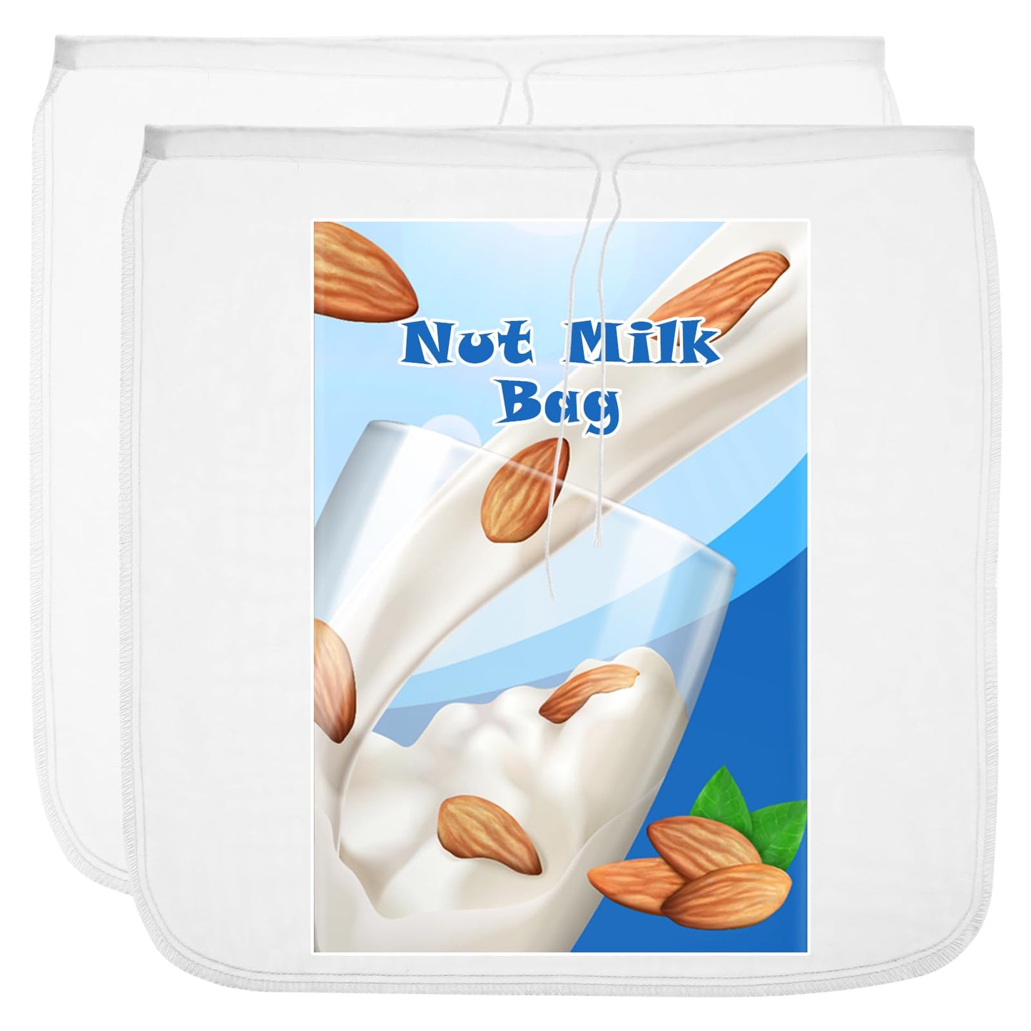 Sibba 2Pcs Nut Milk Bags, 12"x12" Cotton Heavy Muslin Bag, Reusable Almond Milk Bag, All Purpose Food Strainer for Milk, Juice, Coffee, Tea