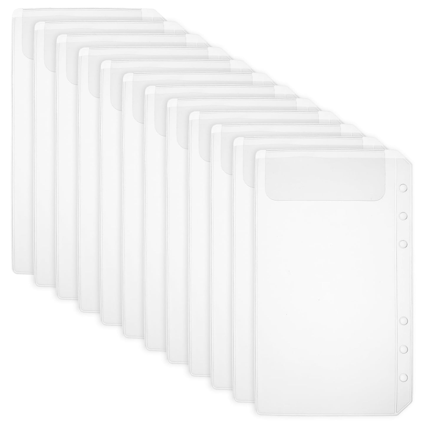 12pcs A6 Planner Binder Clear PVC Savings Challenges Envelopes Binder Pouch Inserts Pages Loose Leaf Bags for Budgeting Binder Envelopes for Binder Clear Pockets Cash Stuffing Envelopes, 6-Holes