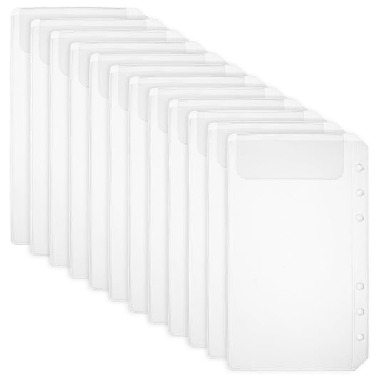 12pcs A6 Planner Binder Clear PVC Savings Challenges Envelopes Binder Pouch Inserts Pages Loose Leaf Bags for Budgeting Binder Envelopes for Binder Clear Pockets Cash Stuffing Envelopes, 6-Holes