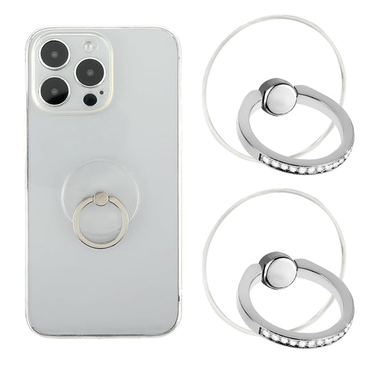 Sibba Cellphone Mobile Phone Grip Accessories 2 PCS Kickstand Cute Mini Telephone Back Base Hands Finger Rings Hooks Slide Up Mounts Holder Steady Support (Round,Silver)