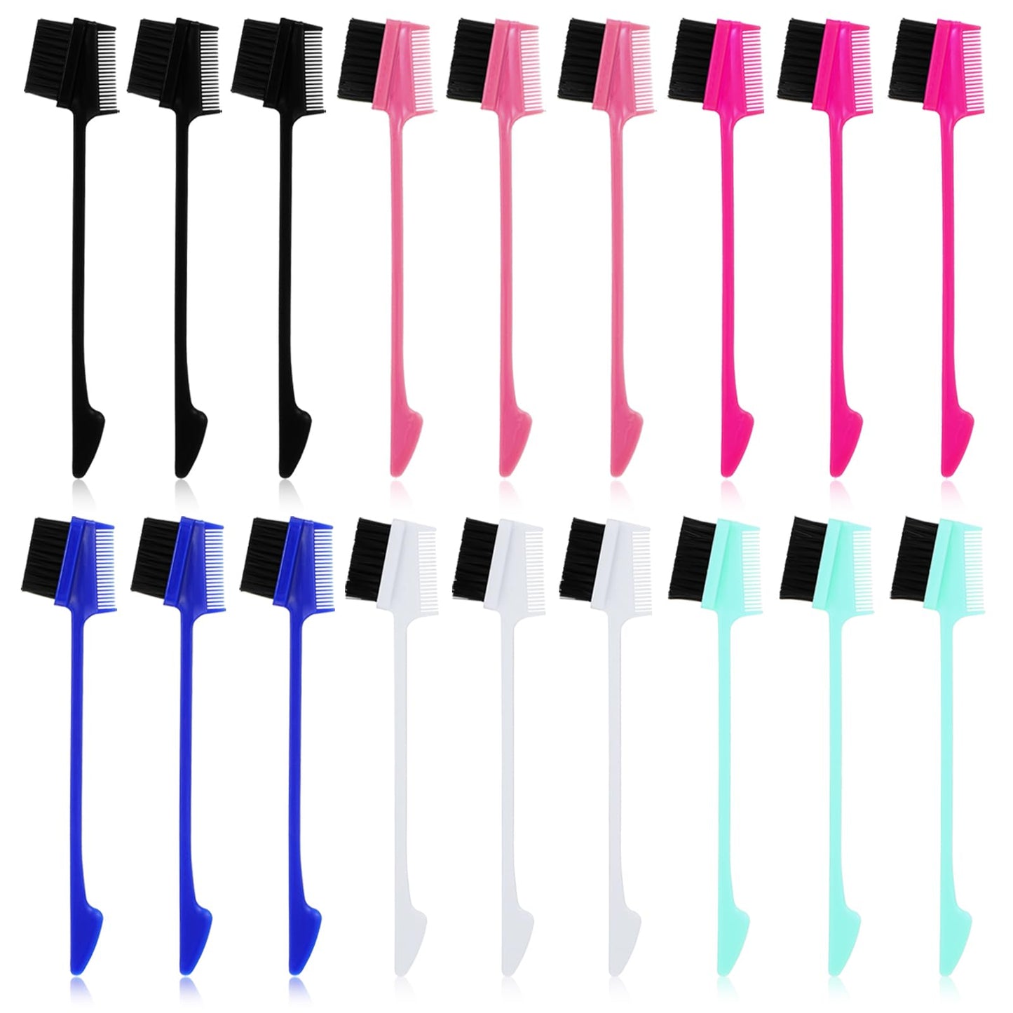 21PCS Double Sided Hair Brush Comb 3 in 1 Hair Edge BrushRat Tail Combs Soft Bristles Smooth Hairs Comb Hairs Styling Set Natural Eyebrow Brushes for Women Bangs Hairline Lash