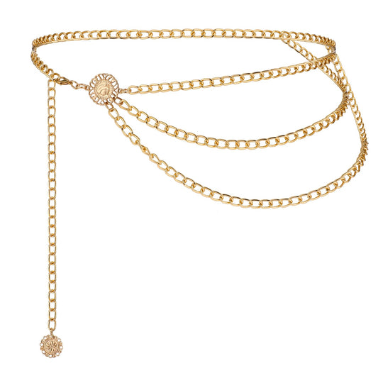 COMNICO Multilayer Waist Chain Belt, Waist Chain Belt, Women's Metal Gold Jewellery, Body Chain, Fashionable Adjustable Waist Link Belt, Jewellery Accessories, Body Decoration for Women and Girls, one