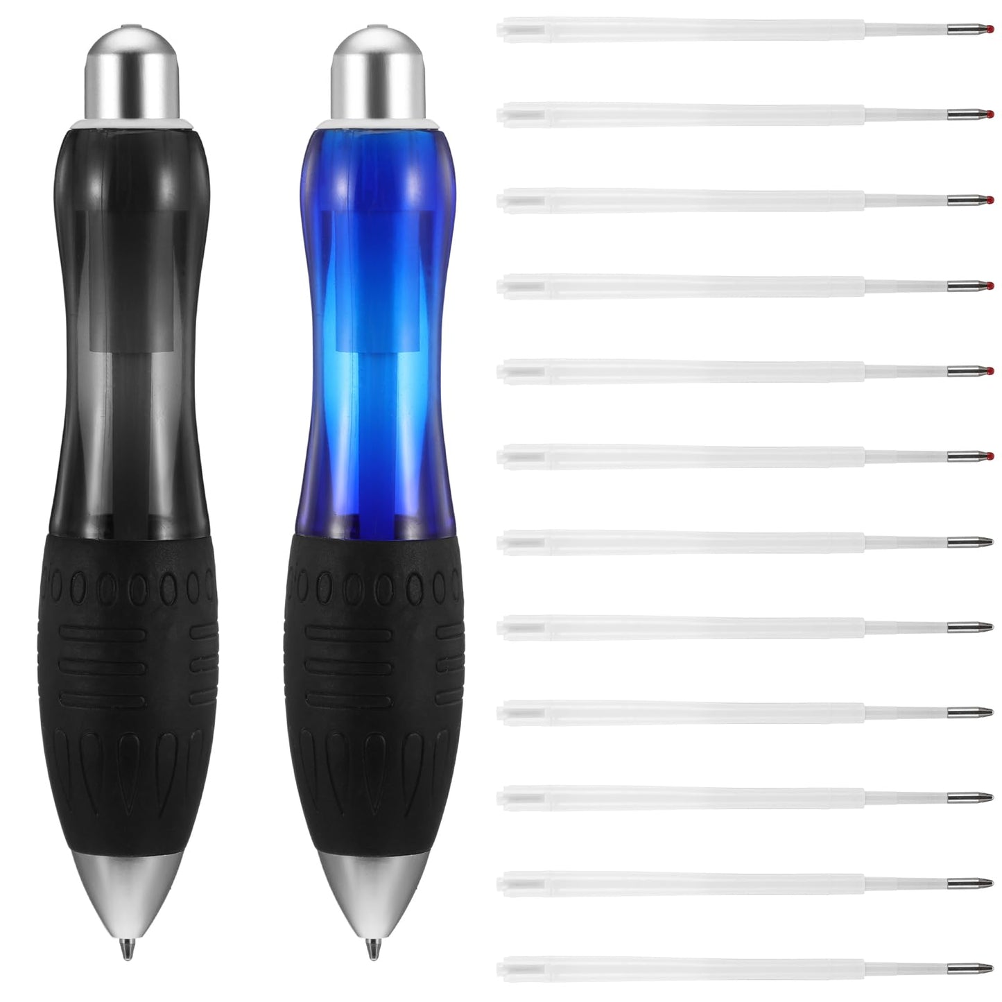 Wanmu 14 Pcs Big Fat Pens, Large Wide Grip Ballpoint with Rope, Ergonomic Pen for Tremor, Arthritis, Parkinson, Handicap (2 Pens + 6 Blue Refills + 6 Black Refills)