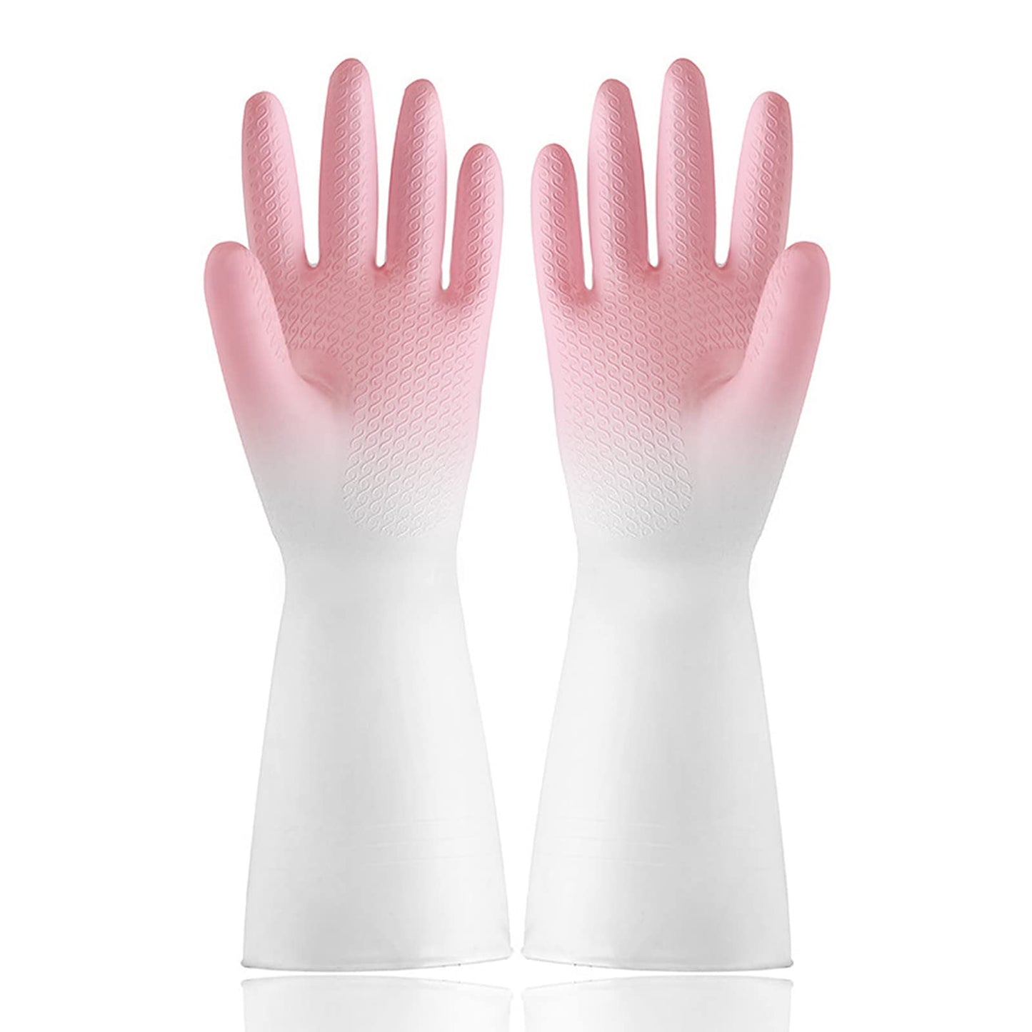 Sibba 1 Pairs Long Rubber Gloves Cleaning Dishwashing Kitchen Dish Waterproof Non-Slip Reusable For Washing Dishes Cooking Household Hand Dishwasher Home Bathroom Garden(pink)