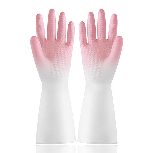 Sibba 1 Pairs Long Rubber Gloves Cleaning Dishwashing Kitchen Dish Waterproof Non-Slip Reusable For Washing Dishes Cooking Household Hand Dishwasher Home Bathroom Garden(pink)