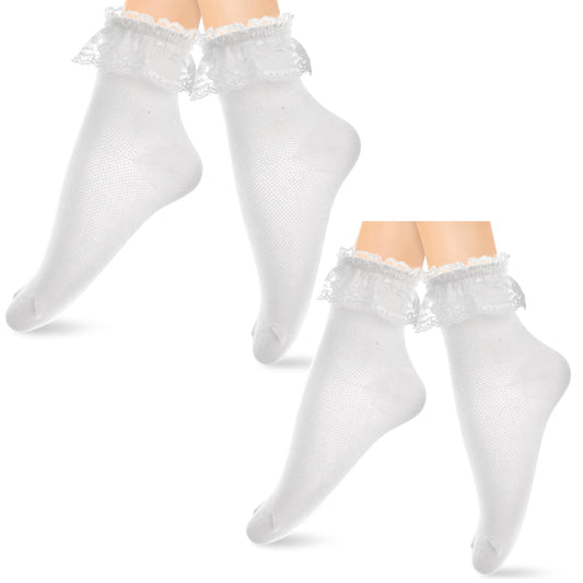 COMNICO Lace Socks, 4 Pack Women Frilly Socks Fashion Cute Ladies Princess Comfortable Cotton Socks Breathable Cool Ruffle Frilly Ankle Dress Socks for Women Girls
