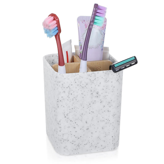 COMNICO 4 Slot Toothbrush Toothpaste Holder Plastic Eco Friendly Anti-Slip Grips Tooth Brush Storage Box Drainage Countertop Organizer for Bathroom Shower Kitchen Family(White)