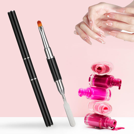 Dimeho 2 Pack Nail Art Brush Picker Dual-Ended Stainless Steel Gel Nail Brushes 2 in 1 Design Flat Manicure Builder Nails Art Slice Tool for UV Extensions Quick Building Women Home Salon