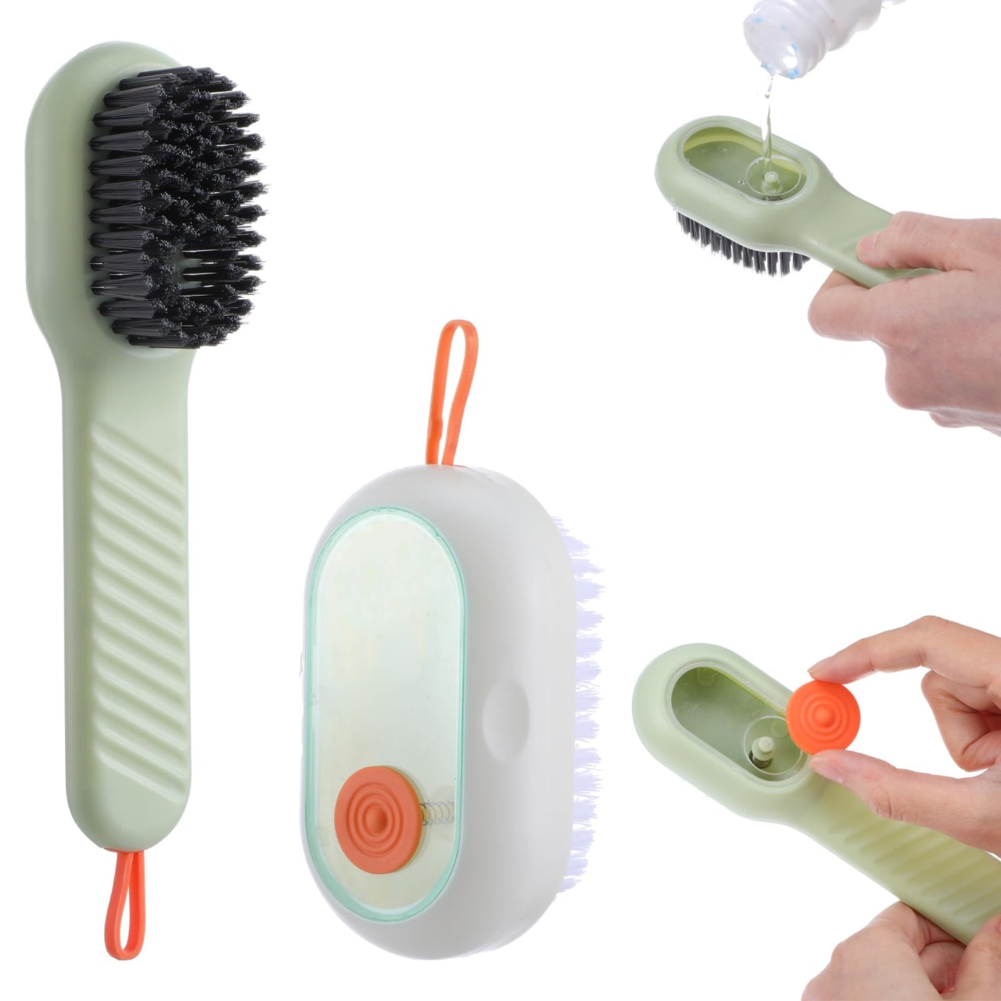 2Pcs Liquid Adding Soft Fur Cleaning Brush Multifunctional Shoe Brush with Soap Dispenser Liquid Laundry Brush Scrub Brushes for Cleaning for Home Washing Bathroom Kitchen Shoe Cloth