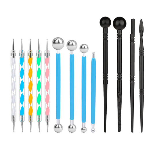 COMNICO 13 PCS Dotting Tools for Nail Art, Ceramic Clay Rock Dot Painting Pottery Tools Set Embossing Ball Stylus Kit for Nail Art Decorating Blending Modeling Drawing
