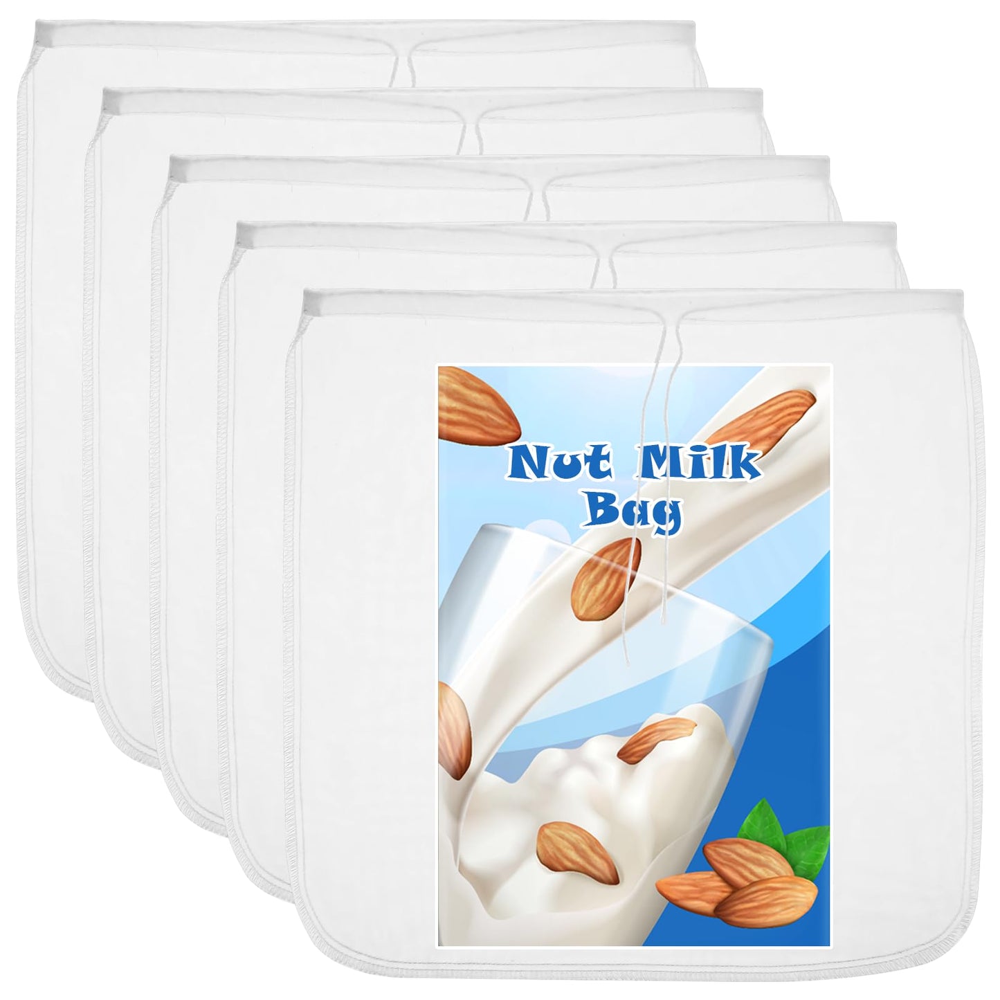 Sibba 5Pcs Nut Milk Bags, 12"x12" Cotton Heavy Muslin Bag, Reusable Almond Milk Bag, All Purpose Food Strainer for Milk, Juice, Coffee, Tea