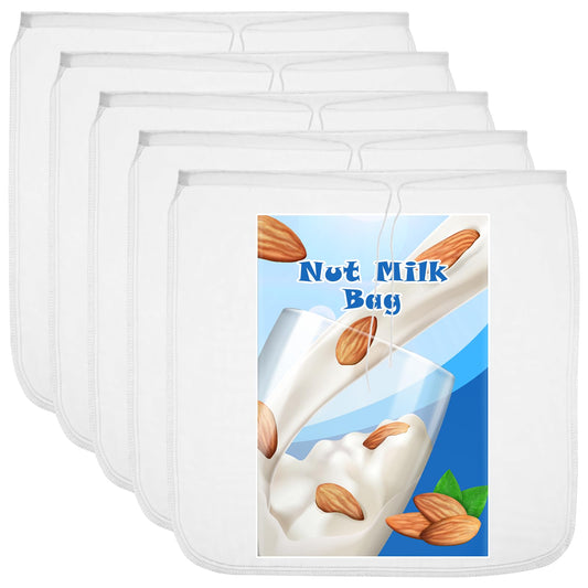 Sibba 5Pcs Nut Milk Bags, 12"x12" Cotton Heavy Muslin Bag, Reusable Almond Milk Bag, All Purpose Food Strainer for Milk, Juice, Coffee, Tea