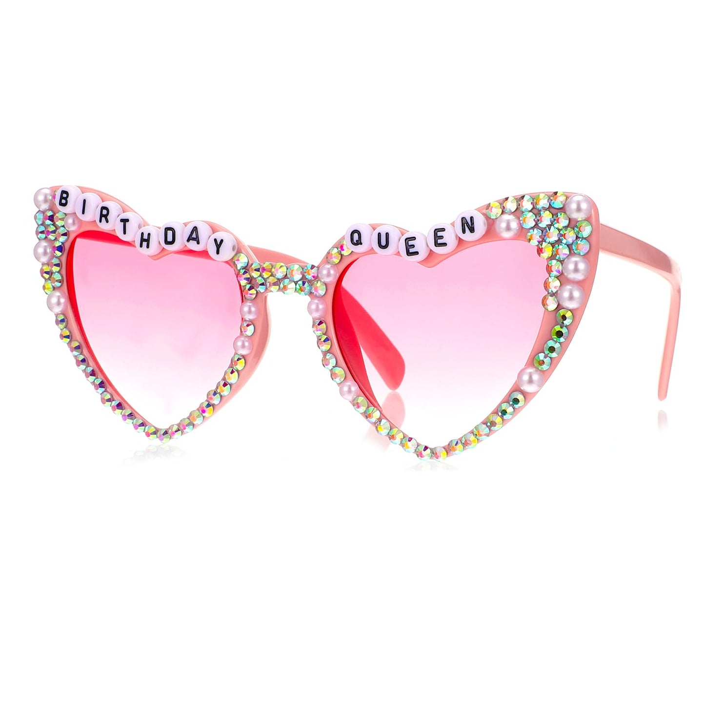 Wanmu Birthday Heart Glasses for Women Pink Sunglasses Birthday Gifts Rhinestone Sunglasses for Birthday Party
