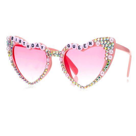 Wanmu Birthday Heart Glasses for Women Pink Sunglasses Birthday Gifts Rhinestone Sunglasses for Birthday Party