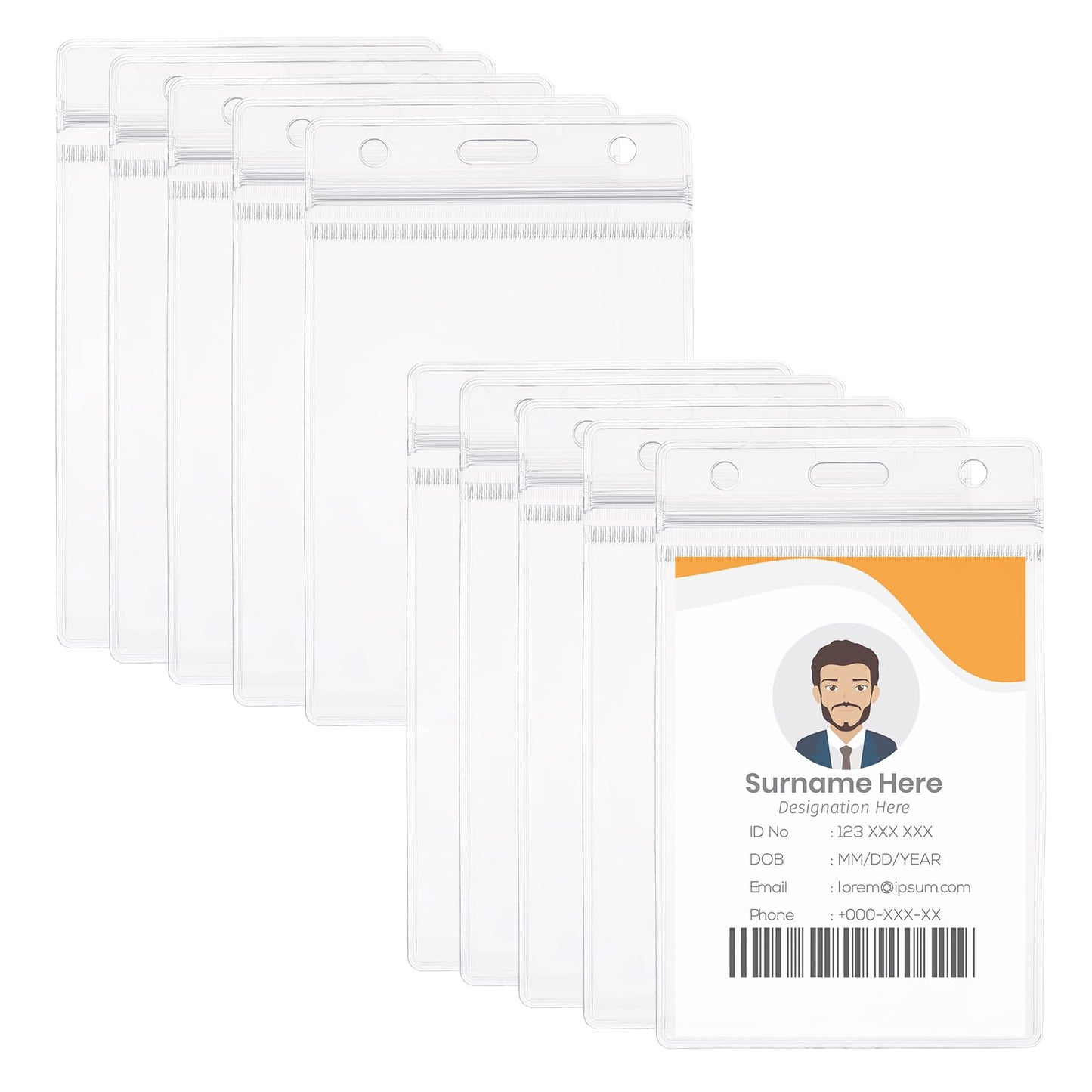 Dimeho 10Pcs Transparent ID Badge Holders Vertical Name Tag Holder Waterproof Clear Resealable Protector Cover Holder PVC Sleeve Pocket Case for Business Nurses Office School Conference Credit Card