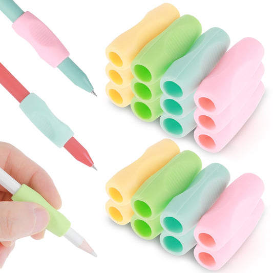 Dimeho 20 Pcs Ergonomic Silicone Pen Holder Handwriting Aid Pencil Gripping Tools for Adult Kids Assorted Color Soft Comfortable Rubber Sleeve Grippers for Writing Painting Both Left Right