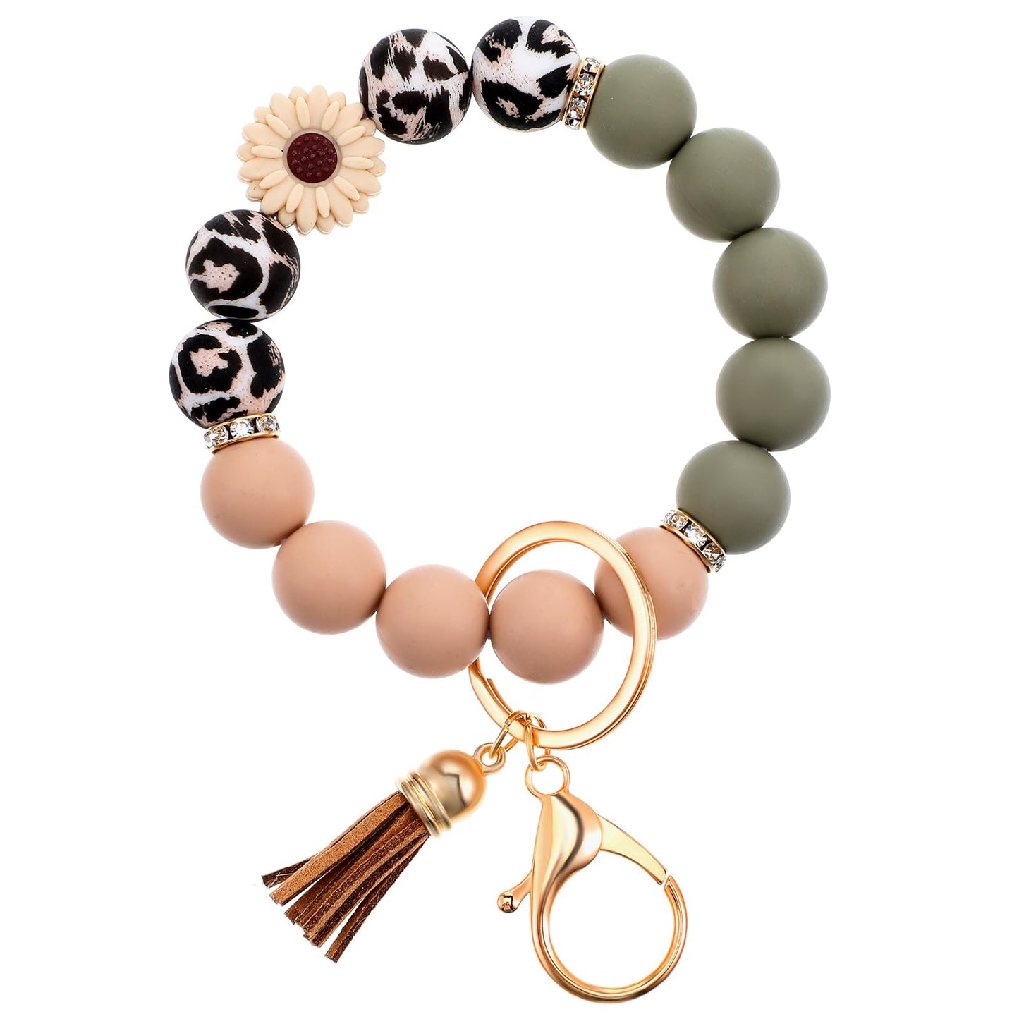 Wanmu Silicone Beaded Bangle Keychain Key Ring Wristlet Bracelet Car Key Chain Holder for Women Girls, Mixed Color, 1 Count (Pack of 1)