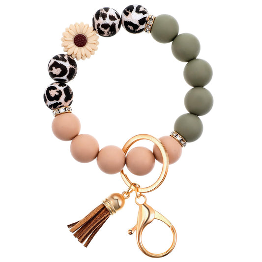 Wanmu Silicone Beaded Bangle Keychain Key Ring Wristlet Bracelet Car Key Chain Holder for Women Girls, Mixed Color, 1 Count (Pack of 1)