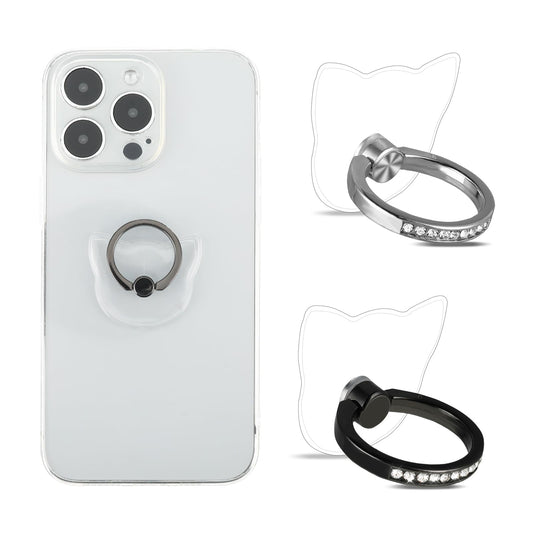 Sibba Cellphone Mobile Phone Grip Accessories 2 PCS Kickstand Cute Mini Telephone Back Base Hands Finger Rings Hooks Slide Up Mounts Holder Steady Support (Black silver,Cat pattern)
