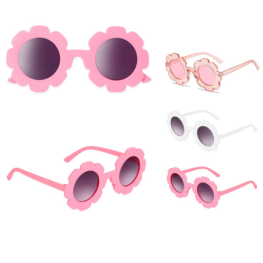 Sibba 3 Pieces Round Flower Sunglasses For Kids Girls Boys Toddler Baby Cute Glasses Kit Vibrant Colorful Eyewear Junior Children Outdoor Beach Holiday Party Favors Gifts (Transparent Pink/Pink/White)