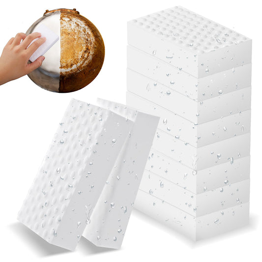 COMNICO 10 Pack Magic Sponge Erasers Durable Melamine Sponge Foam Brush Powerful Cleaning Rag Stain Remover Sponge Scourers Pads for Kitchen Dish Bathroom Floor Wall