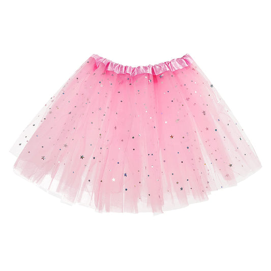 Sibba Sparkle Tutu Skirt Princess Ballet Dance Skorts 3 Layered Tulle Sequin Star Skirts Role-Playing Christmas Birthday Parties for Girls Toddler 2-7 Years Sports Outdoor Clothing (Pink)