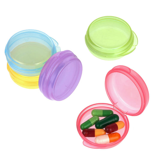 Sibba 5 Packs Travel Pill Container, Small Pill Box, Portable Daily Round Pill Case for Pocket Purse Briefcase Travel Organizer Pills Medicine Cod Liver Oil Storage Box(Multicolor)