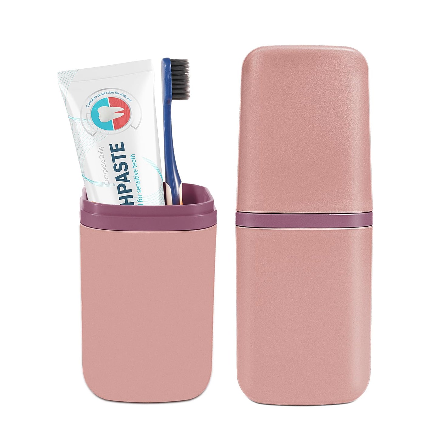 COMNICO Travel Toothbrush Cup Case Portable PP Seal Tooth Brush Holders Cover Multi-Function Toothpaste Storage Container Cup for Home School Camping Business Trip Bathroom (Pink)
