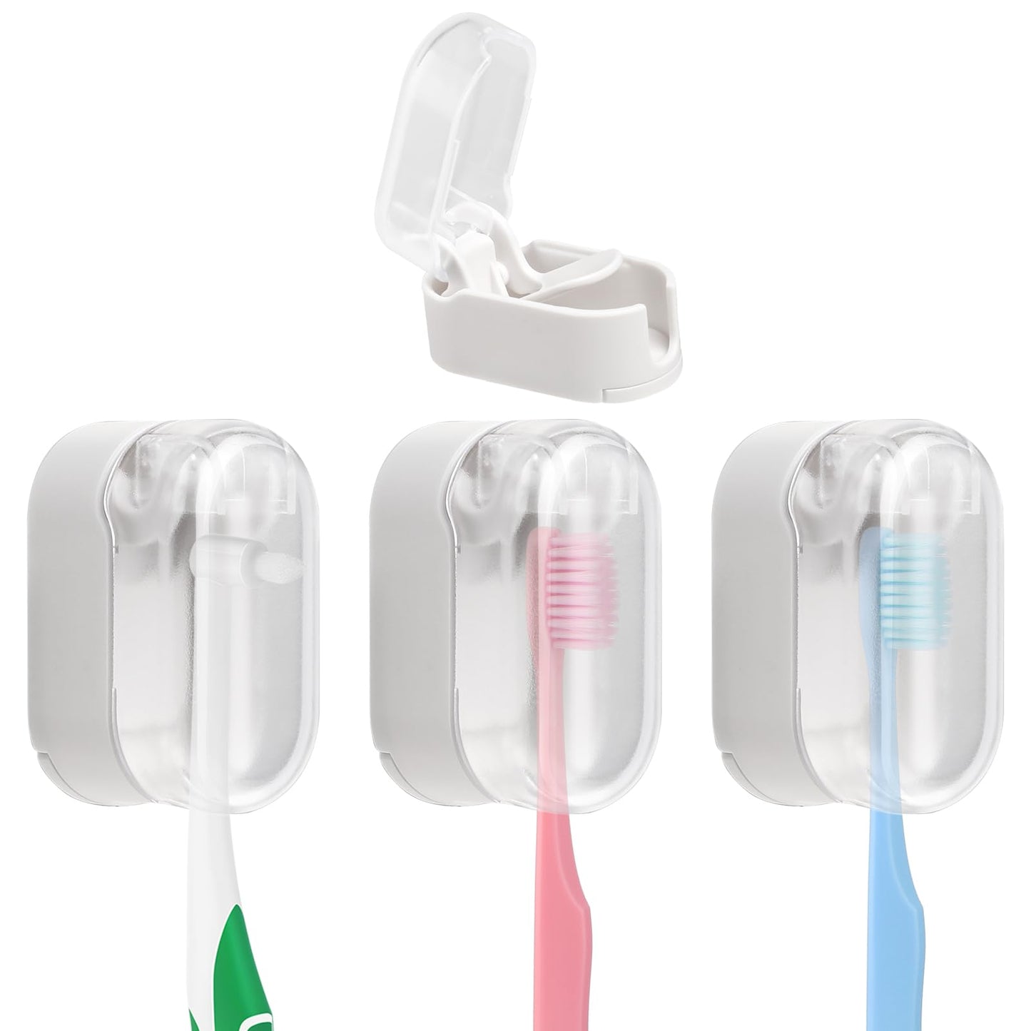 WLLHYF 3 PCS Travel Toothbrush Head Covers Caps Portable Tooth Brush Head Case Wall Mounted Hanging Toothbrush Protector Organizer Plastic Toothbrush Holder for Home Outdoor Bathroom