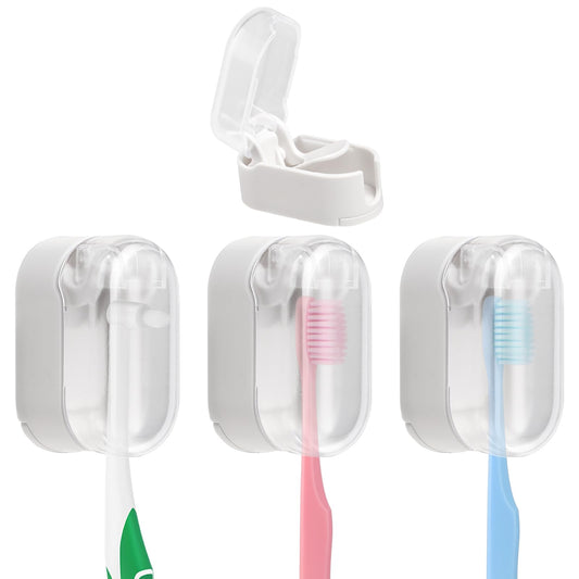 WLLHYF 3 PCS Travel Toothbrush Head Covers Caps Portable Tooth Brush Head Case Wall Mounted Hanging Toothbrush Protector Organizer Plastic Toothbrush Holder for Home Outdoor Bathroom