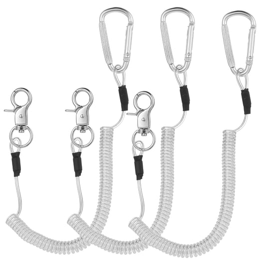 Dimeho 3Pcs Coiled Lanyard Heavy Duty Fishing Lanyard Safety Retractable Fishing Tool Ropes Leash Fishing Rod Tether Accessories with Aluminium Alloy Clip for Pliers Boating Kayak (silver)