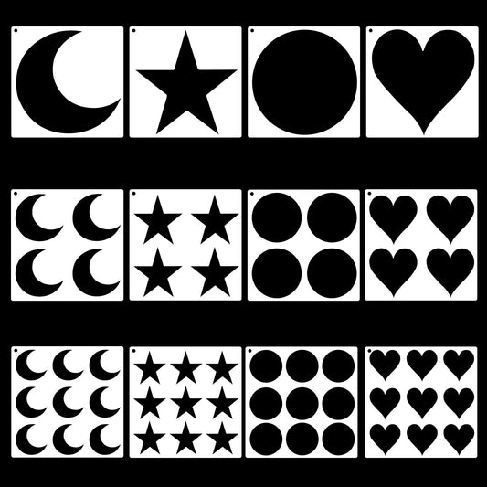Dimeho 12 Pcs Large Star Stencil Heart Stencils Shape Stencils Circle and Moon Shape Template Stencil Different Sizes Reusable Drawing Templates for Wall Painting Home Decor (7.1/3.5/2.2 Inches)
