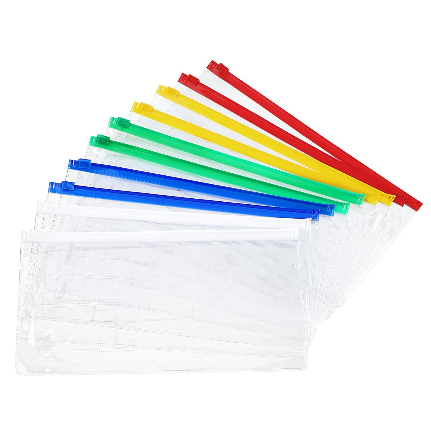 Dimeho 10 Pack Plastic Zip Envelope A6 Size Zipper Pouch with Label Pocket Assorted Clear Pencil Case Waterproof Transparent Cash Envelopes for Office School Lottery Ticket