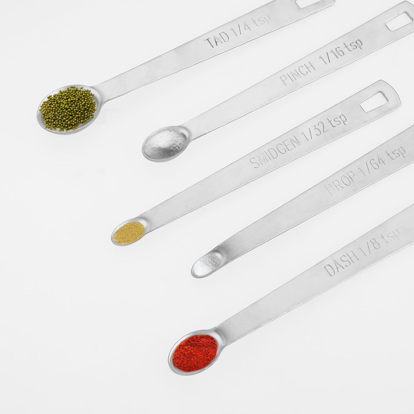 COMNICO 5PCS Mini Measuring Spoon Heavy Duty Stainless Steel Small Teaspoon Micro Mg Scoop 1/64, 1/32, 1/16, 1/8, 1/4 TSP for Home Kitchen Cooking Dry Liquid Ingredients?Fits in Spice Jar(Silver)
