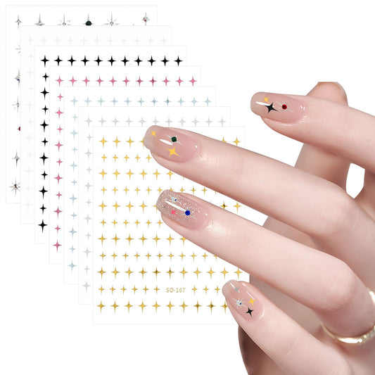 Sibba 7Sheets Star Nail Art Sticker 3D Shiny Glitters Starlight Nail Decals Manicure Art Self Sticky Fingernail Supplies Beauty Shiny Nail Tips Multicolor Jewels Accessories Fit Women Salon DIY