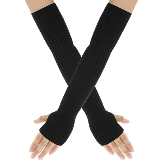 Sibba 1 Pairs Arm Warmers Long Stretchy Fingerless Gloves Knit Mittens Wrist Cuff with Thumb Hole Thumbhole Elbow Length Gothic Hand Cover Summer Sun Protection for Jogging Bicycling Skiing