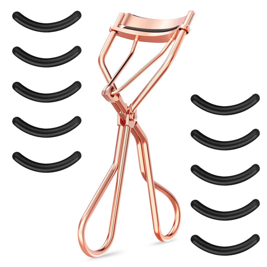 Sibba Eyelash Curlers with 10 Refill Silicone Pads, Rose Golden Eyelashes Curler for Women, Lash Curler Easy to Curl Eyelashes Naturally and Fits All Eye Shapes (Gold)