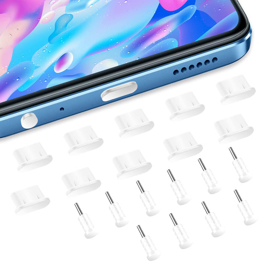 Sibba 10 Pairs USB Charging Port Dust Port Covers Plug Set USB Type C Anti Dust Plugs for Type C Charging Port and Earphone Jac